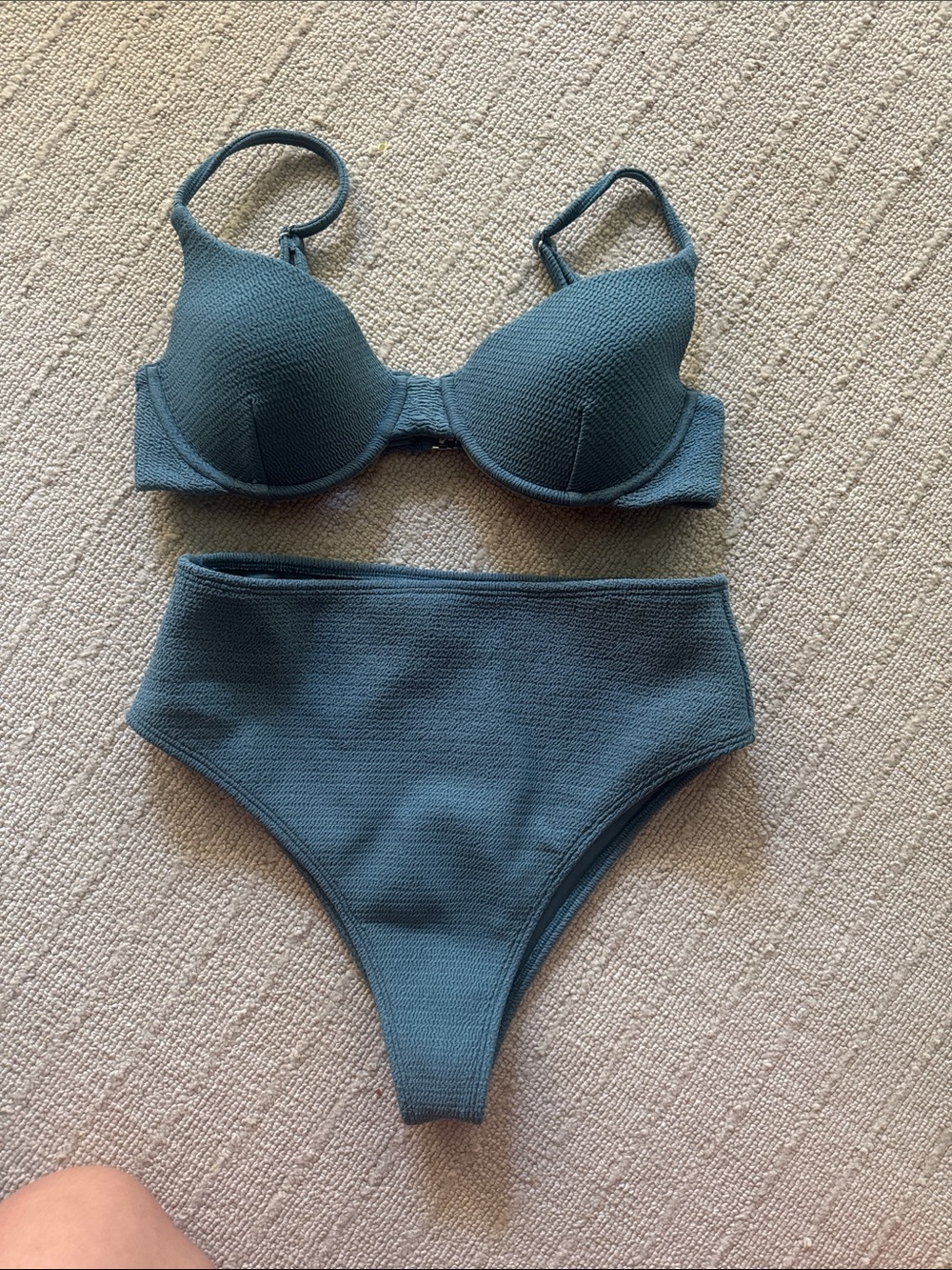 Textured High-Waist Bikini Set in Dusty Teal - Women Swim